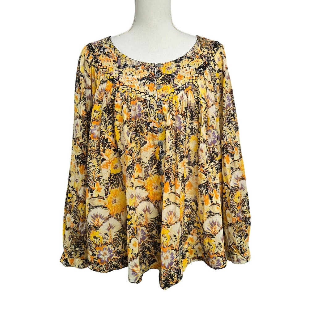 We The Free Free People Cool Meadow Printed Top Floral Peasant Blouse Boho Sz M
